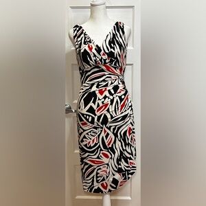 Lauren Ralph Lauren Empire Ruched Sheath Dress black, white, and red Size 4